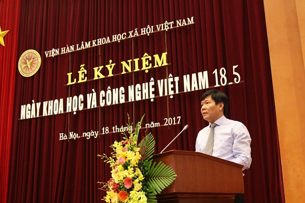 GS.TS. Nguyễn Quang Thuấn, Bí thư Đảng ủy, Chủ tịch Viện Hàn lâm Khoa học xã hội Việt Nam phát biểu tại Lễ Kỷ niệm