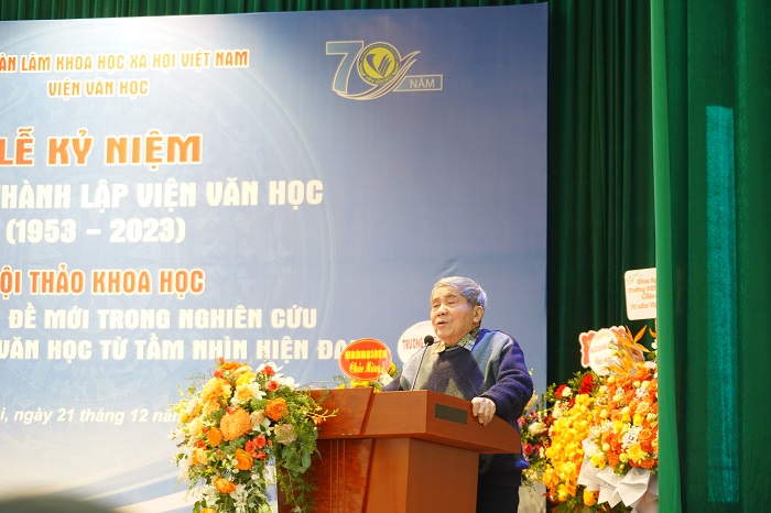 GS. Hà Minh Đức, Nguyên Viện trưởng Viện Văn học thời kỳ 1995-2003 phát biểu tại Lễ Kỷ niệm