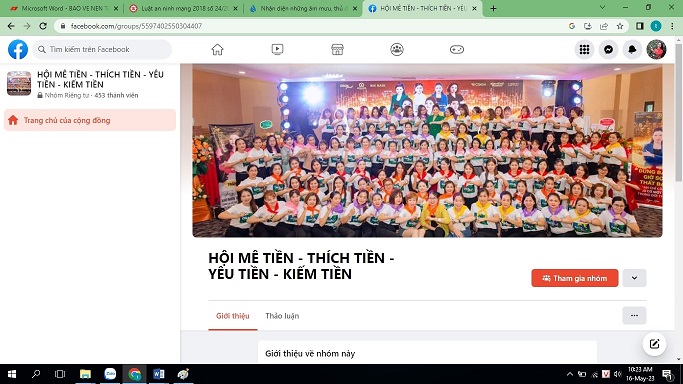 Hình 1: Hội mê tiền- thích tiền- yêu tiền- kiếm tiền; https://www.facebook.com/groups/5597402550304407