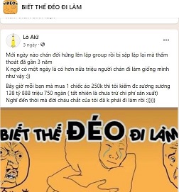 Hình 3: Dòng status cổ xúy hành vi lười lao động, lười biếng của một bộ phận thanh niên; https://www.facebook.com/Biettheeodilam