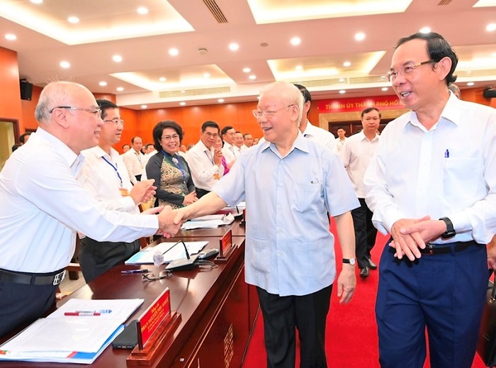 Tổng Bí thư Nguyễn Phú Trọng trong chuyến thăm và làm việc tại TPHCM năm 2022 (Ảnh: Báo SGGP)