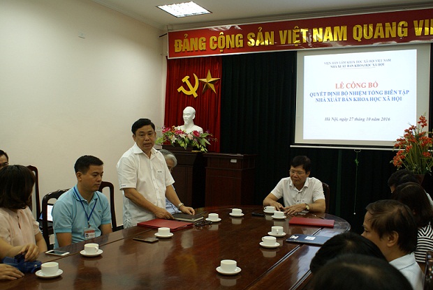 TS. Lê Hữu Thành, tân Tổng biên tập Nhà xuất bản<br> Khoa học xã hội phát biểu nhận nhiệm vụ