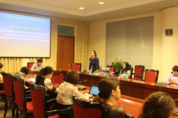 ThS. Nguyễn Thủy Lan, Phó Trưởng ban Ban Kế hoạch – Tài chính <br> phát biểu nhận nhiệm tại buổi lễ